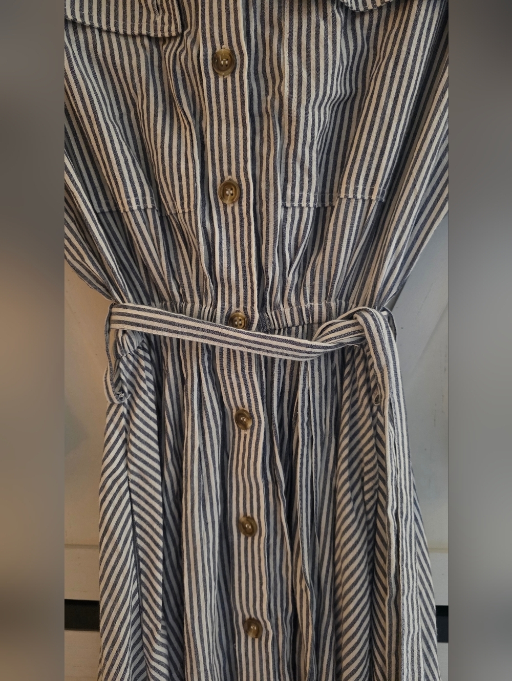 By Together Navy & White Striped Maxi Shirt Dress with Tie Waist - Picture 3 of 7